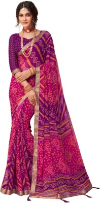 Durga Emporio Geometric Print Bandhani Chiffon Saree(Pink)