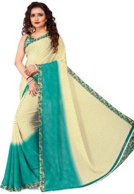 Anand Sarees Printed, Paisley, Ombre, Floral Print Daily Wear Georgette Saree(Light Blue, Cream)