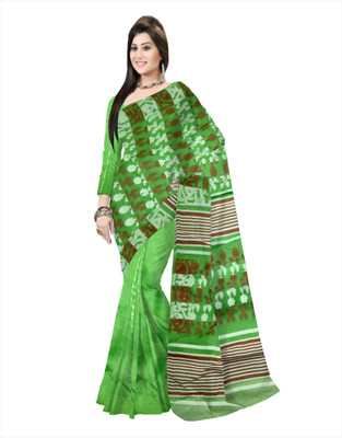 Pradip Fabrics Printed Tant Silk Blend Saree(Green)