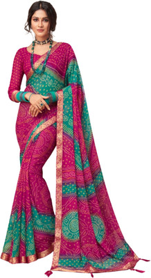 REBOOT FASHIONS Geometric Print Bandhani Chiffon Saree(Purple)