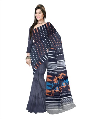 Pradip Fabrics Floral Print Tant Silk Blend Saree(Black)
