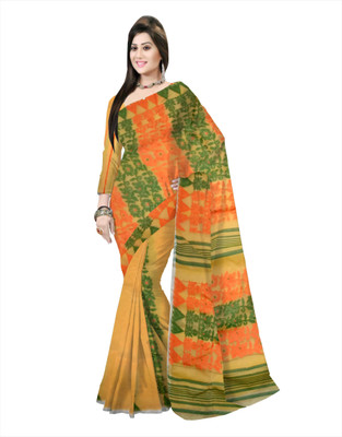 Pradip Fabrics Floral Print Tant Silk Blend Saree(Mustard)