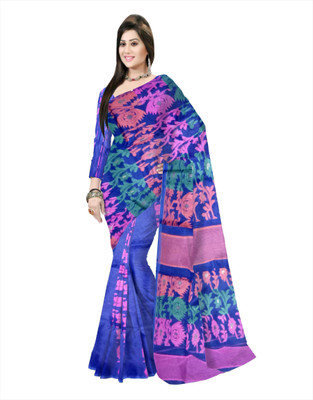Pradip Fabrics Self Design Tant Silk Blend Saree(Blue)