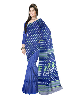 Pradip Fabrics Printed Tant Silk Blend Saree(Blue)
