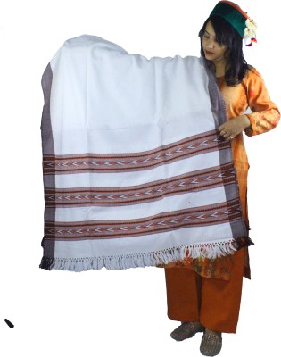 ARUNA KULLU HANDLOOM Wool, Pashmina Woven Women Shawl(White)