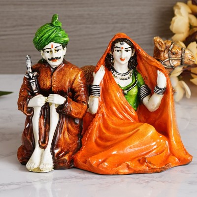 eCraftIndia Colorful Sitting Rajasthani Couple Handcrafted Decorative Polyresin Showpiece Decorative Showpiece  -  15.9 cm(Polyresin, Green)