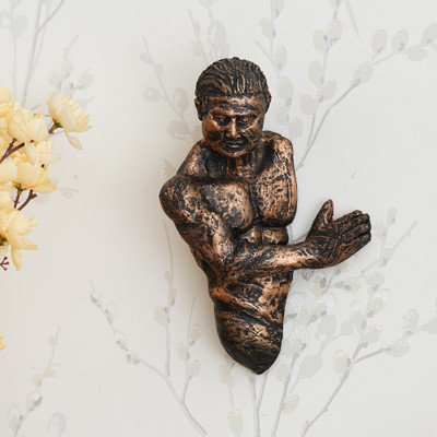 eCraftIndia Man Coming Inside from Wall Antique Finish Handcrafted Polyresin Wall Decorative Decorative Showpiece  -  24 cm(Polyresin, Brown)