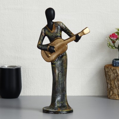 eCraftIndia Lady Playing Guitar Musical Instrument Antique Finish Handcrafted Decorative Polyresin Showpiece Decorative Showpiece  -  31 cm(Polyresin, Multicolor)