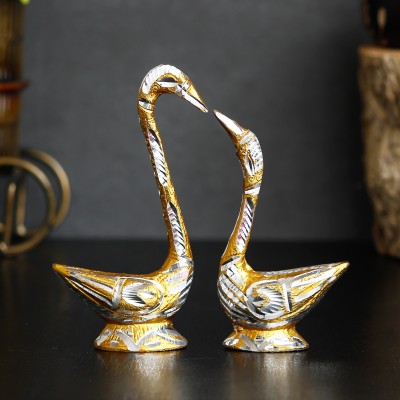 eCraftIndia Loving Golden Swan Couple Metal Handcrafted Decorative Figurine Decorative Showpiece  -  20.9 cm(Metal, Gold)