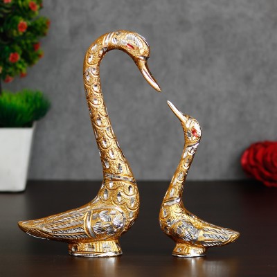 eCraftIndia Loving Golden Swan Couple Metal Handcrafted Decorative Figurine Decorative Showpiece  -  20.9 cm(Metal, Gold)