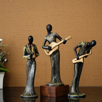 eCraftIndia Set of 3 Ladies Playing Musical Instruments Antique Finish Polyresin Showpiece Decorative Showpiece  -  35 cm(Polyresin, Grey)