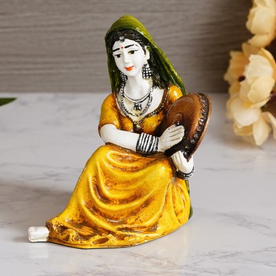 eCraftIndia Colorful Rajasthani Lady Playing Musical Instrument Handcrafted Decorative Polyresin Showpiece Decorative Showpiece  -  13.9 cm(Polyresin, Multicolor)