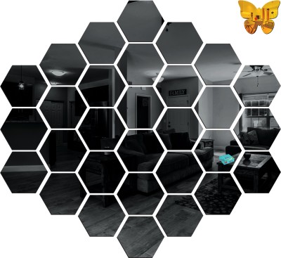 BEST DECOR 50 cm 30 Hexagon Black 10 Butterfly-BD1318 Glow in the Dark Sticker(Pack of 40)