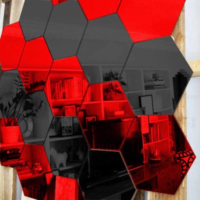 LOOK DECOR 60 cm Hexagon 10 Black 10 Red acrylic mirror wall sticker-LD623 Self Adhesive Sticker(Pack of 20)