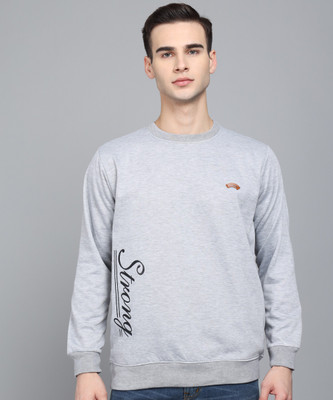 ZEPPI Solid Round Neck Casual Men Grey Sweater