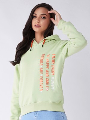 Modeve Printed Hooded Neck Casual Women Green Sweater