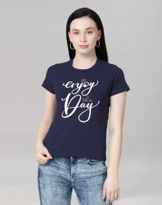 Selvia Printed Women Round Neck Dark Blue T-Shirt