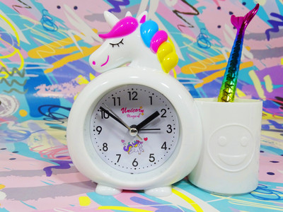 dishvy Analog White Unicorn Alarm clock with Penstand Clock