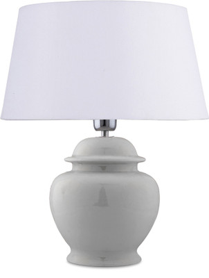 Homesake Ceramic Pot Shaped Base White Table Lamp with White Drum Shade, LED Bulb Table Lamp(40 cm, White)