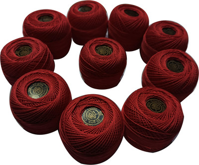Quickcollection Red Rose Embroidery Crochet Yarn Ball Stitching Thread Dn no. 33 Thread(90 m Pack of10)