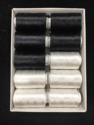 The Unique High Quality Silk Thread Black & White Combo Set Of 10pcs For Jewellery Making , Bangle Jhumka Making, Aari / Maggam Embroidery Blouse Work Thread(3000 m Pack of10)