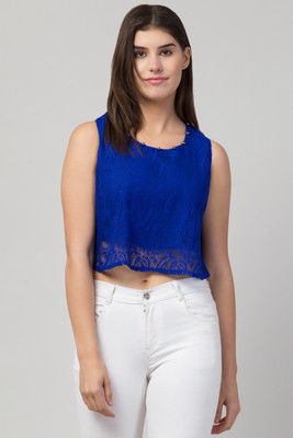 ADDICTED ATTIRE Casual Self Design Women Blue Top