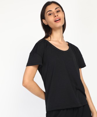 NIKE Casual Solid Women Black Top