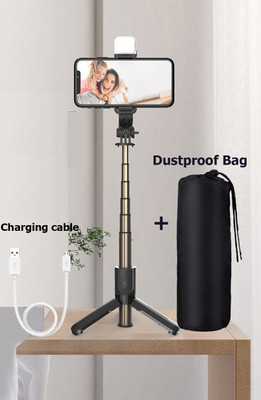 BUFONA New Bluetooth Selfie Stick Tripod With attached Beauty Fill Light +Dustproof Bag +Wireless Bluetooth Detachable Remote control, 360°Rotation, Selfie Stick And Stand R1S With Flash Light And Remote Control Selfie Stick Extendable Stick Mini Tripod With Detachable Remote For Smart Selfie Phone 