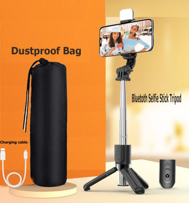 BUFONA BFNA-R1S New Bluetooth Selfie Stick Tripod With attached Beauty Fill Light +Dustproof Bag +Wireless Bluetooth Detachable Remote control, 360°Rotation, Selfie Stick And Stand R1S With Flash Light And Remote Control Selfie Stick Extendable Stick Mini Tripod With Detachable Remote For Smart Self