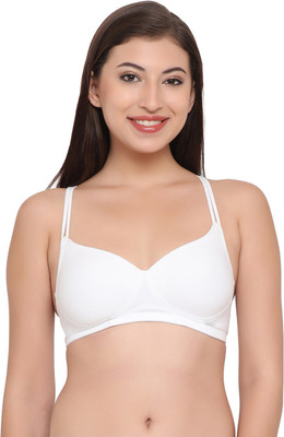 Clovia Cotton Padded Non-Wired Racerback T-Shirt Bra Women Full Coverage Lightly Padded Bra(White)