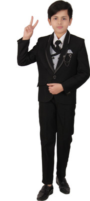 Fourfolds 5 Piece Coat Suit Solid Boys Suit