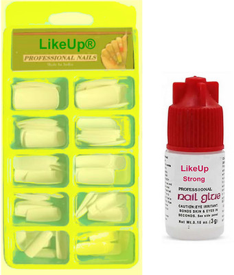 LikeUp Latest New Imported Gorgeous 100pcs Reusable Transparent Artificial Nail Tips Best False Nails with 1 Bottle Glue Gorgeous 100pcs acrylic artificial shining fake nails Natural Color(Pack of 100)