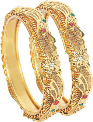 Shining Jewel Brass Gold-plated Bangle Set(Pack of 2)
