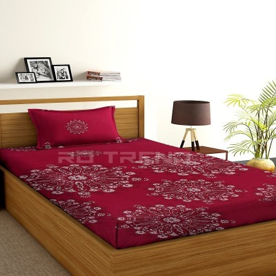 RD TREND 210 TC Microfiber Single Floral Fitted (Elastic) Bedsheet(Pack of 1, Maroon)