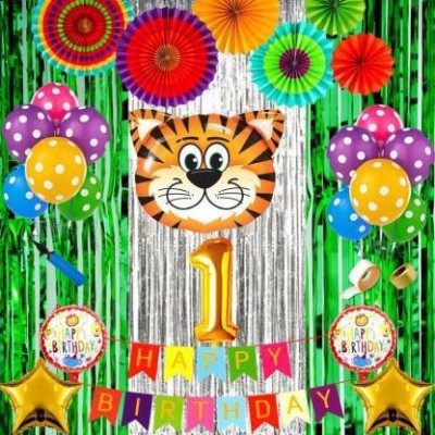 Nayugic Happy Birthday Tiger Jungle Theme Combo Pack For Party Decoration (Pack Of 81)(Set of 81)