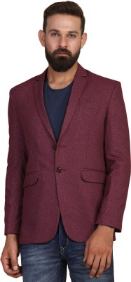 TAHVO Solid Single Breasted Formal Men Blazer(Maroon)