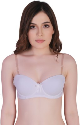 PLUMBURY Strapless Backless Padded Bra Women Push-up Lightly Padded Bra(White)