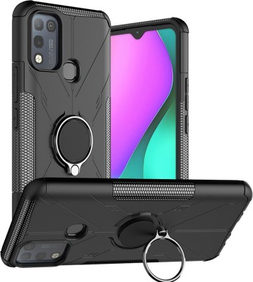 Lustree Back Cover for Infinix Hot 10 Play Hybrid Armor Back Cover Case with Ring Stand(Black, Shock Proof, Silicon, Pack of: 1)