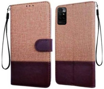 RharanxyN Flip Cover for Redmi 10 Prime(Brown, Shock Proof, Pack of: 1)