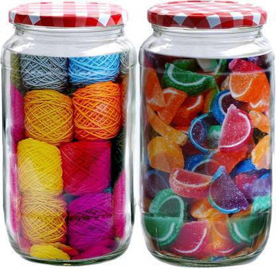 Avastro Glass Grocery Container  - 1000 ml(Pack of 2, Red)