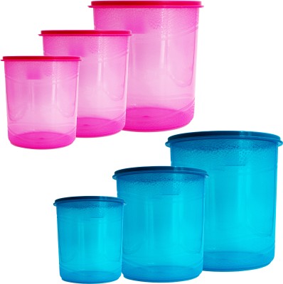 Jaycee Plastic Grocery Container  - 12 L, 7 L, 4 L(Pack of 6, Blue, Pink)
