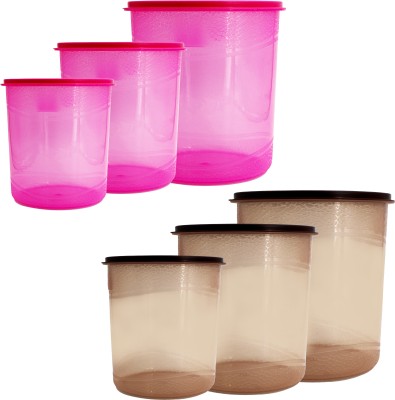 Jaycee Plastic Grocery Container  - 12 L, 7 L, 4 L(Pack of 6, Pink, Brown)