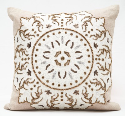 Soha Editions Embroidered Cushions Cover(45.72 cm*45.72 cm, Beige, White, Gold)