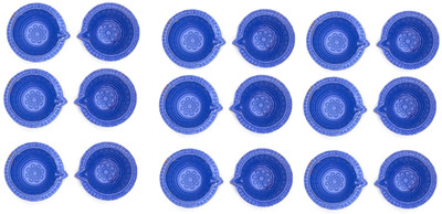 BS NATURAL Blue Diya | Diyas for Pooja (pack of 18) Earthenware (Pack of 18) Table Diya(Height: 3 inch)