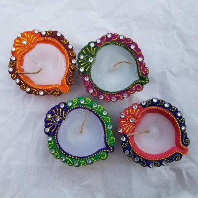 GV Brother Earthenware (Pack of 4) Table Diya Set(Height: 2.3 inch)