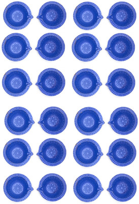 BS NATURAL Blue Diya | Diyas for Pooja(Pack of 24) Earthenware (Pack of 24) Table Diya(Height: 3 inch)