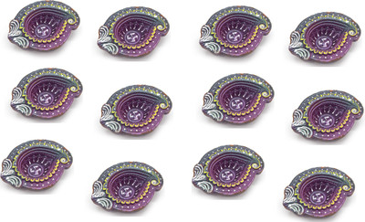 BS NATURAL Multicolor Diya | Diyas for Pooja(Pack of 12) Earthenware (Pack of 12) Table Diya(Height: 3 inch)
