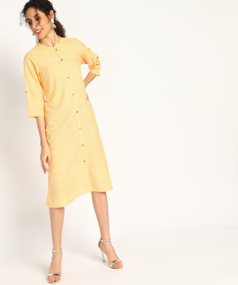 Aurelia Women A-line Orange Below Knee Dress