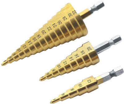 uptodateprouducts Hexagon Shank Step Drill HSS Steel Large Step Cone Titanium Coated Metal Drill Bit Cut Tool Set Hole Cutter 4-12/20/32mm Step Drill