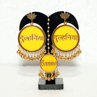 RN COLLECTION Dulhaniya-tikka-Yellow Acrylic Earring Set